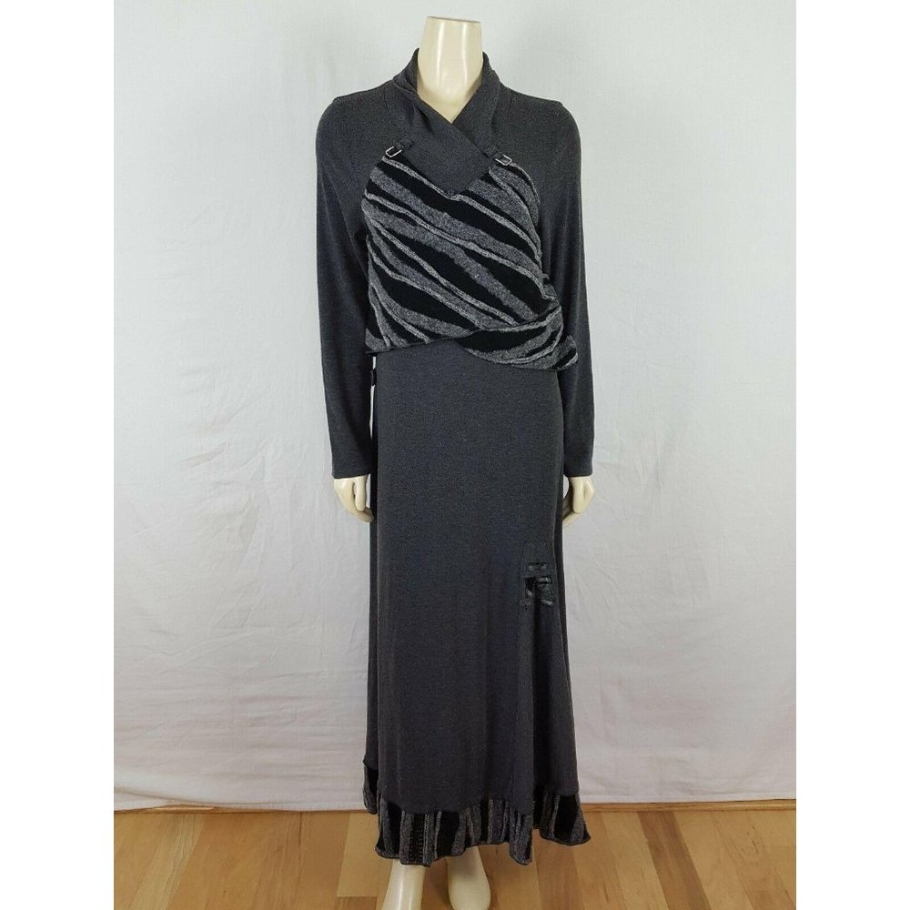 CATY LESCA gray and black Bohemian maxi dress 4‎